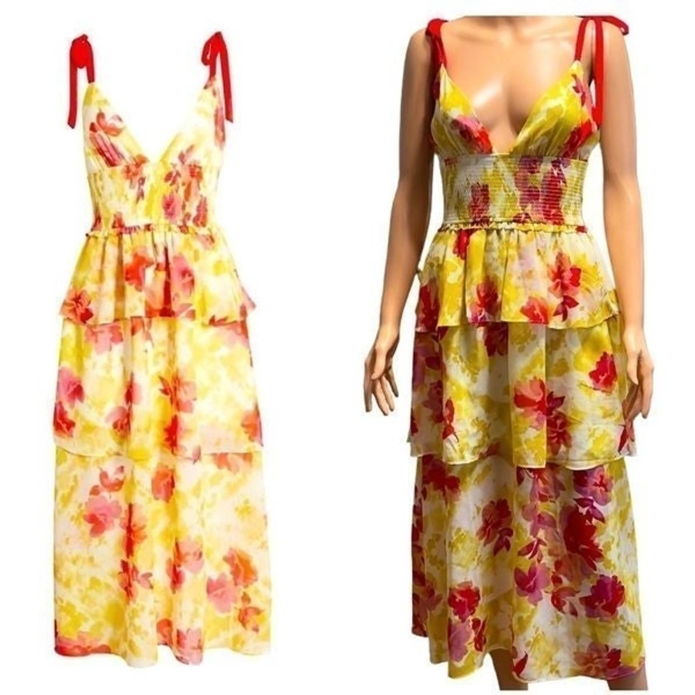 4SI3NNA Tiered Floral Midi Sundress